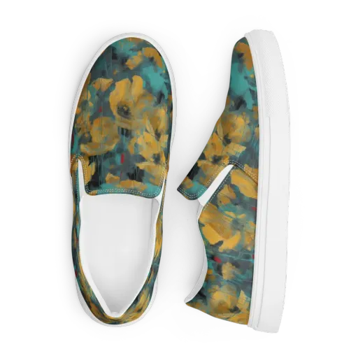 Turquoise Poppy Drift on a Men's Slip-On Canvas Shoes