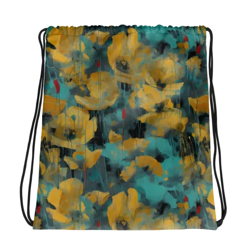 Turquoise Poppy Drift on a Drawstring Bag