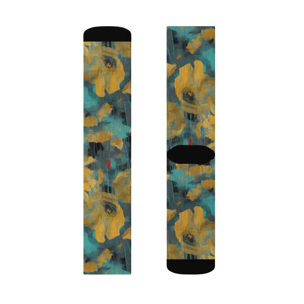 Turquoise Poppy Drift on Socks — Left Sock