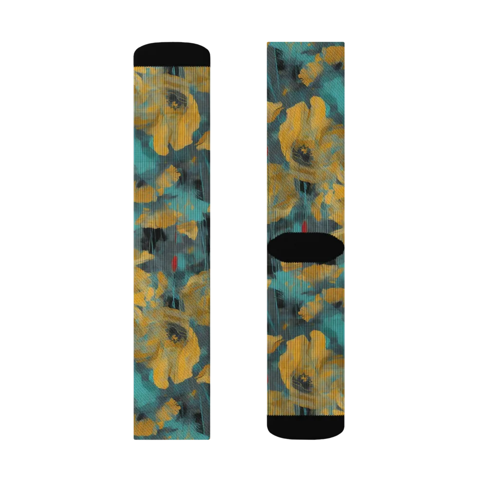 Turquoise Poppy Drift on Socks — Right Sock