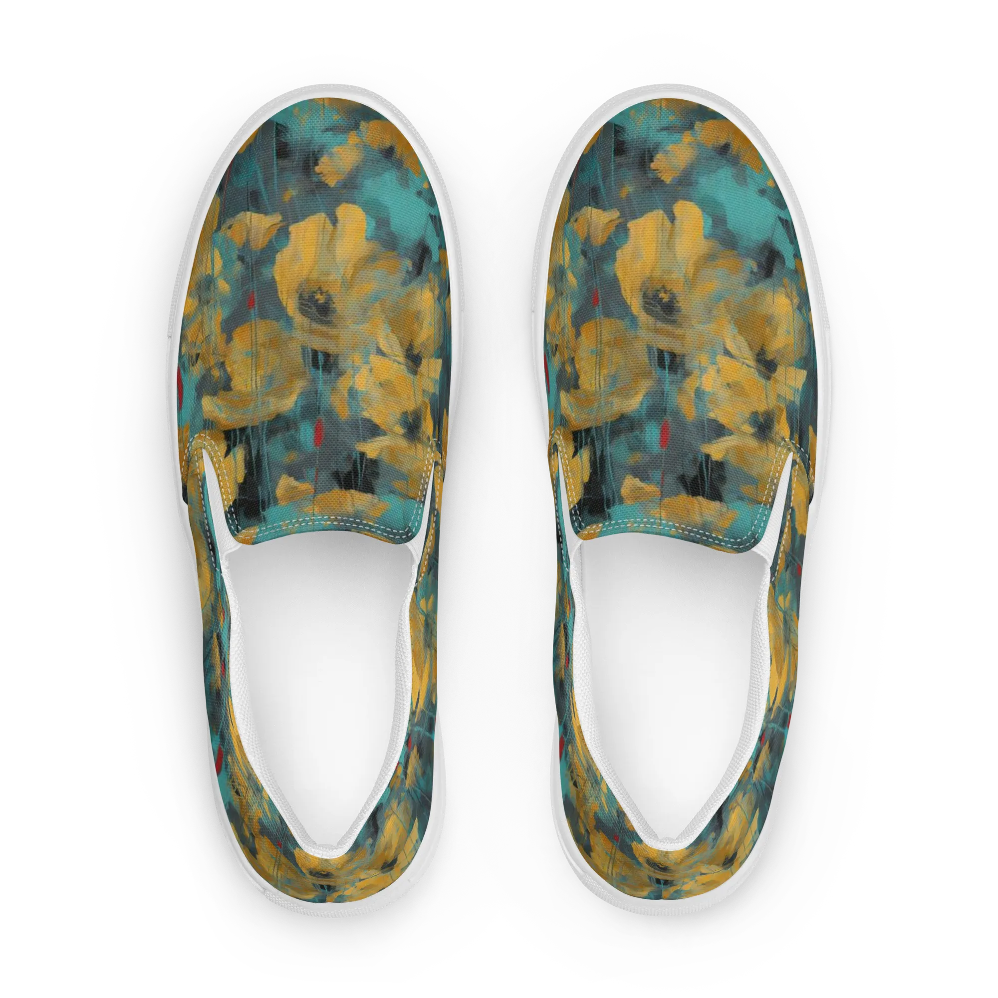 Turquoise Poppy Drift on Women's Slip-On Canvas Shoes — Front