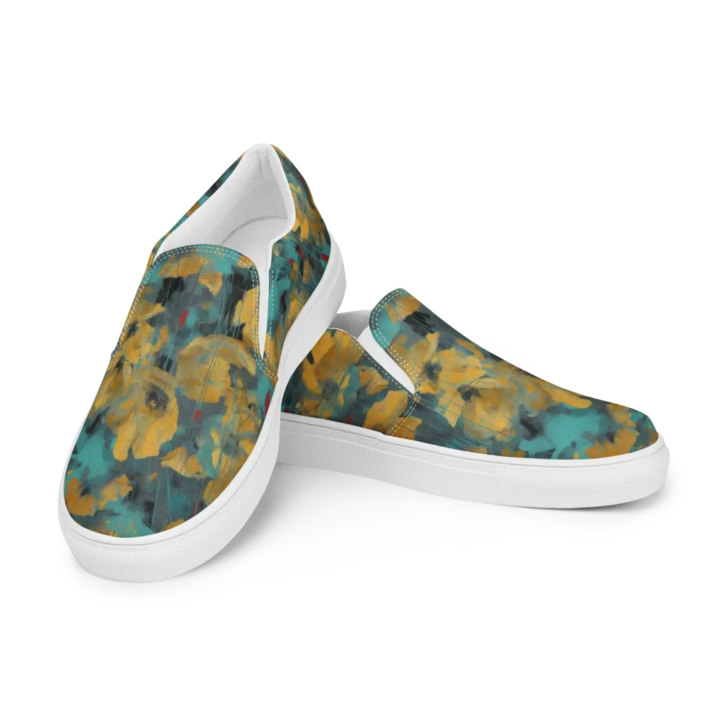 Turquoise Poppy Drift on Women's Slip-On Canvas Shoes — Left Front