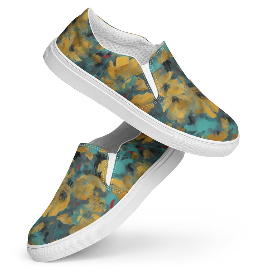 Turquoise Poppy Drift on Women's Slip-On Canvas Shoes — Front