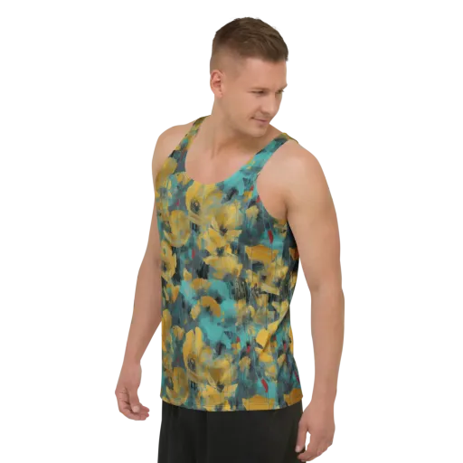 Turquoise Poppy Drift on a Men's Tank Top