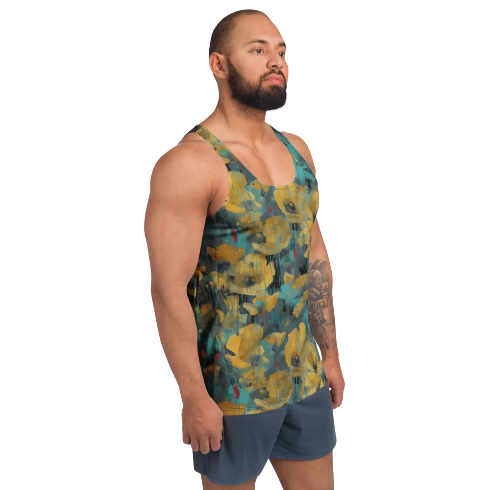 Turquoise Poppy Drift on Men's Tank Top — Right Front