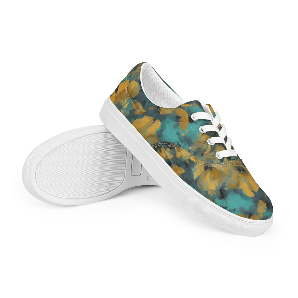 Turquoise Poppy Drift on Men's Lace-Up Canvas Shoes — Right Front