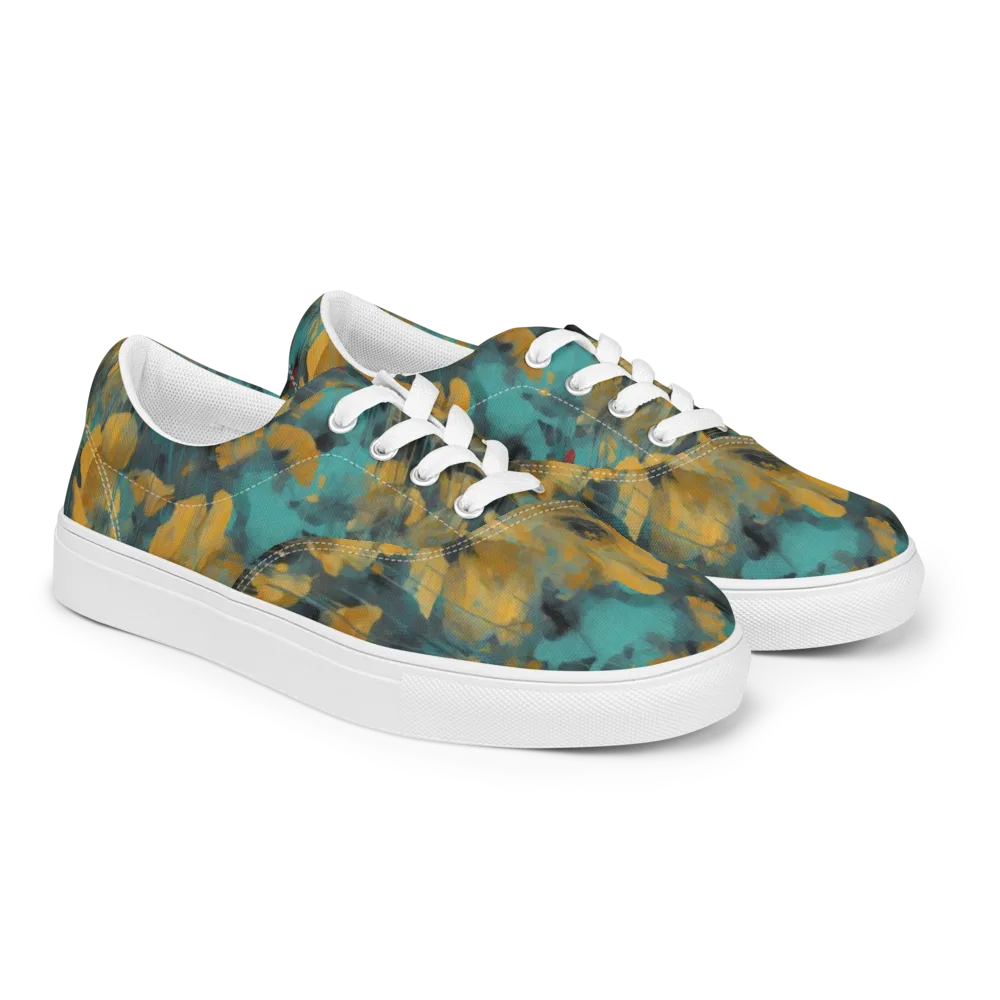 Turquoise Poppy Drift on Men's Lace-Up Canvas Shoes — Right Front