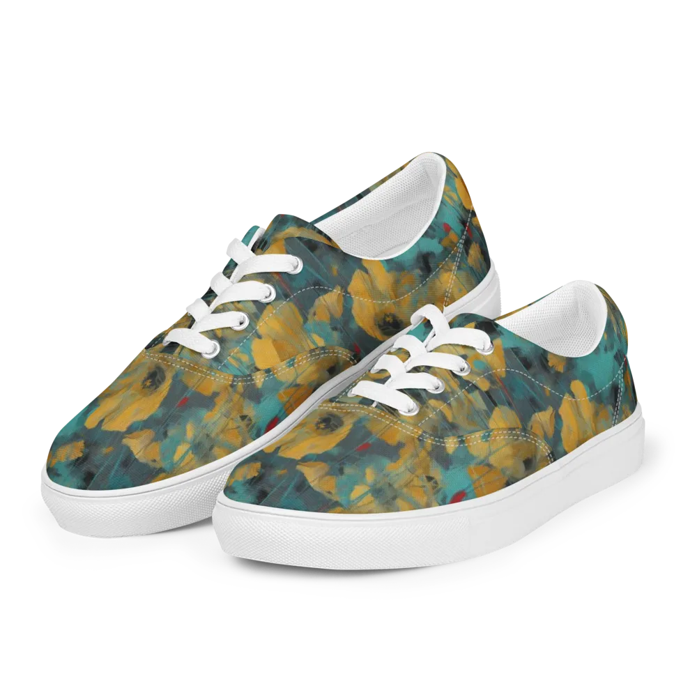 Turquoise Poppy Drift on Men's Lace-Up Canvas Shoes — Left Front