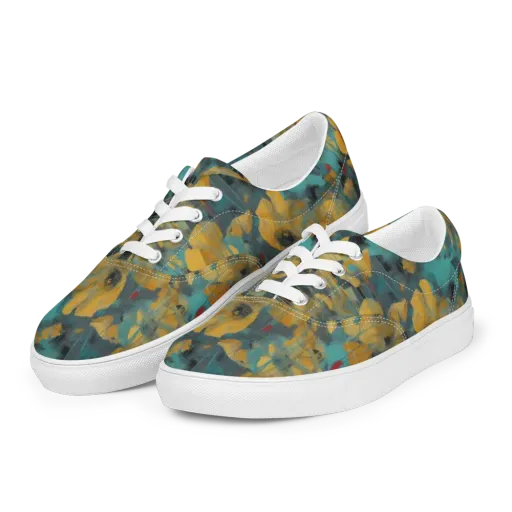 Turquoise Poppy Drift on a Men's Lace-Up Canvas Shoes