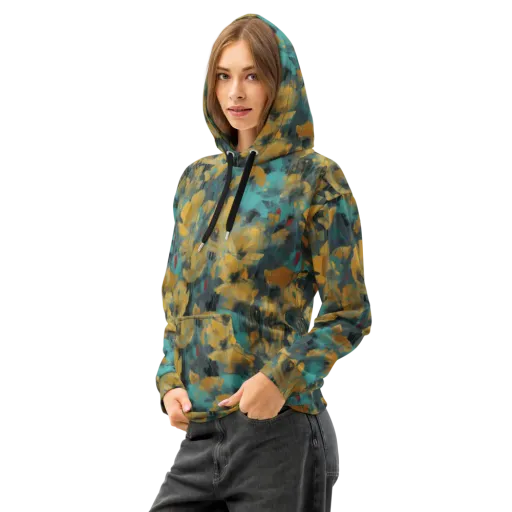 Turquoise Poppy Drift on a Cotton Hoodie