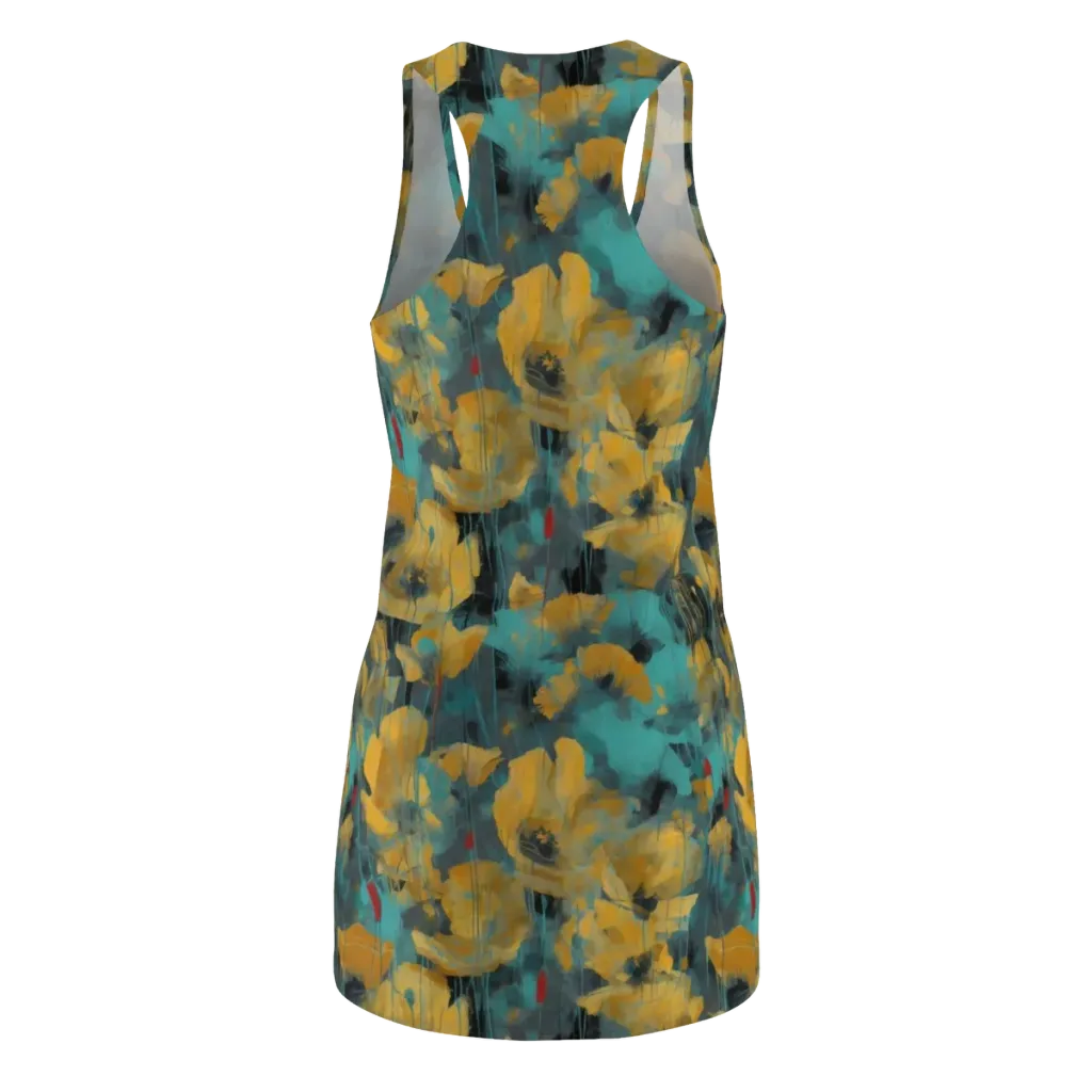 Turquoise Poppy Drift on Racerback Dress — Back
