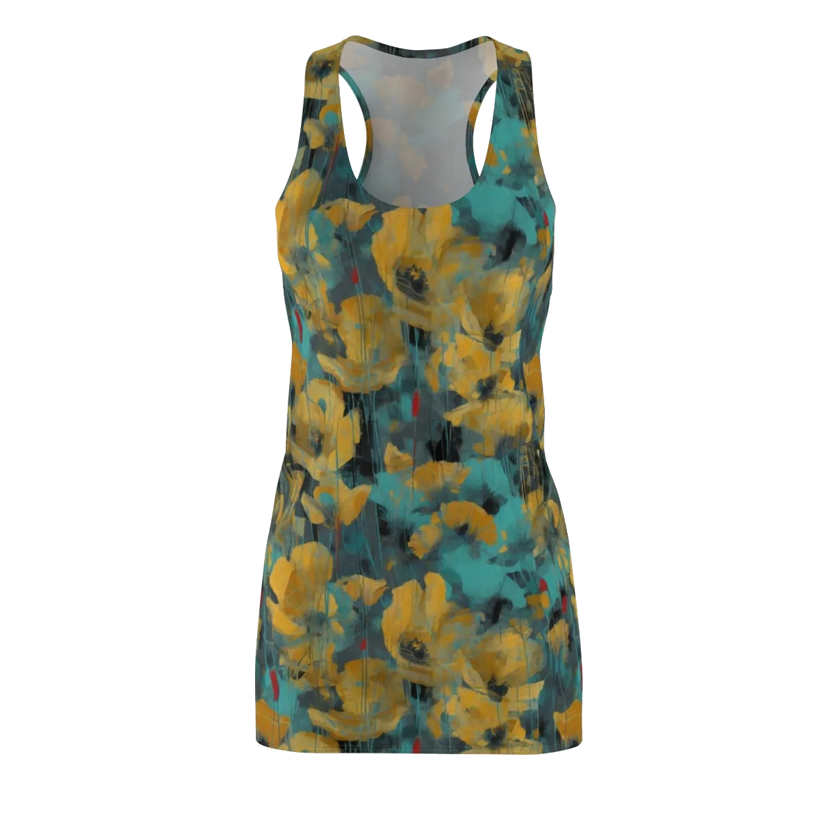 Turquoise Poppy Drift on Racerback Dress — Front