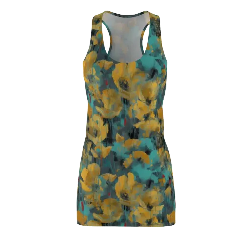 Turquoise Poppy Drift on a Racerback Dress