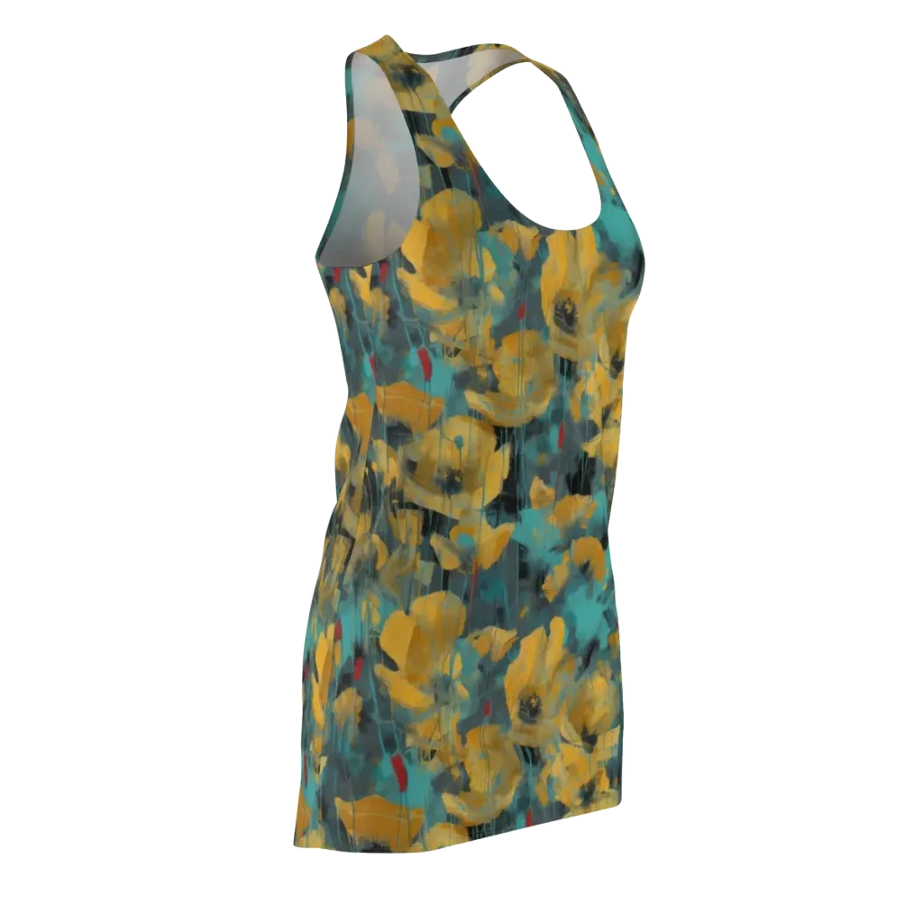Turquoise Poppy Drift on Racerback Dress — Front Side