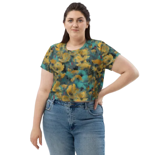 Turquoise Poppy Drift on a Crop Tee