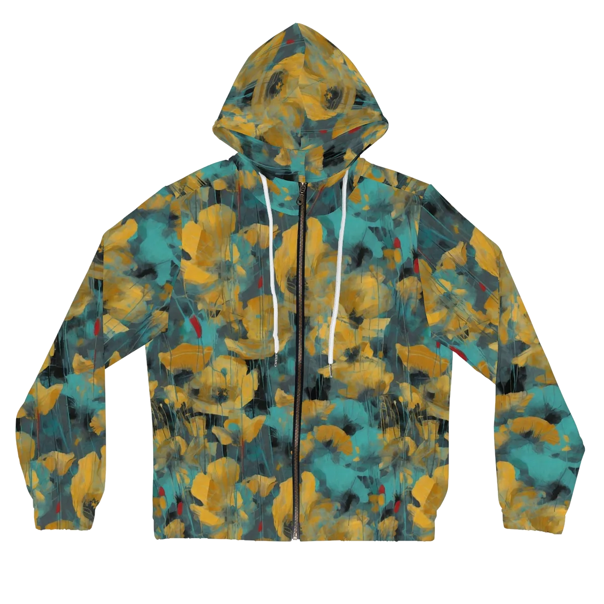 Turquoise Poppy Drift on Women's Full-Zip Hoodie — Front