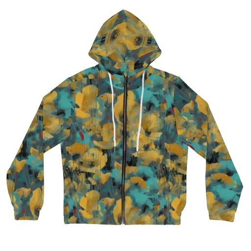 Turquoise Poppy Drift on a Women's Full-Zip Hoodie