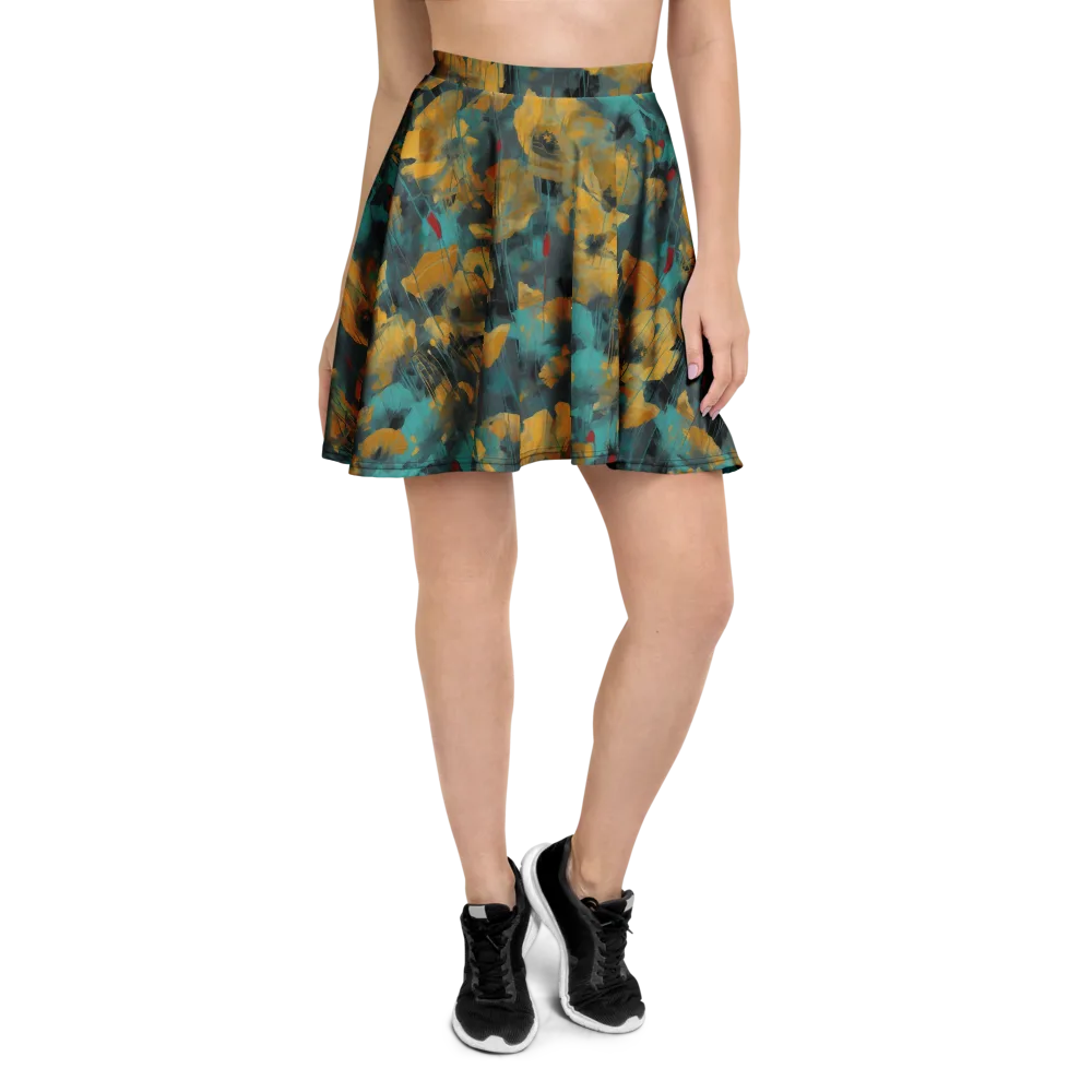 Turquoise Poppy Drift on Skater Skirt — Front