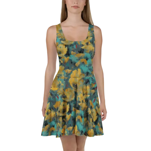 Turquoise Poppy Drift on a Skater Dress