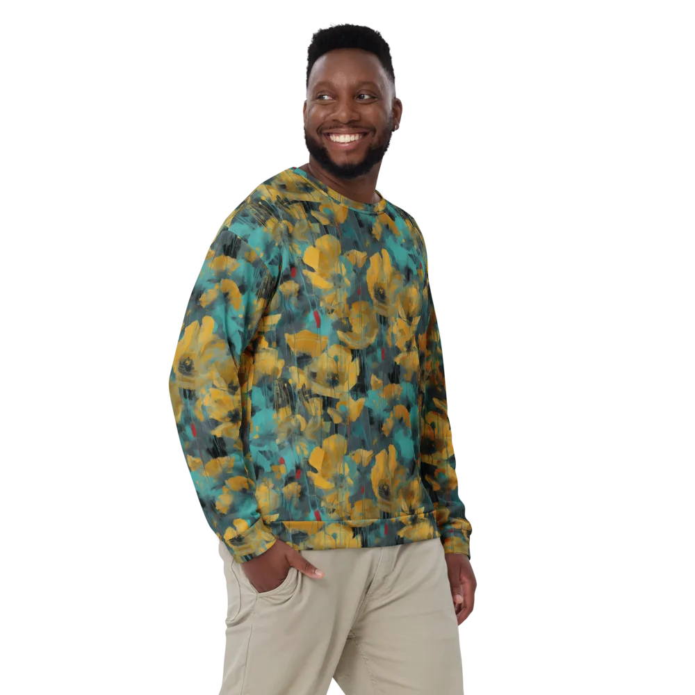 Turquoise Poppy Drift on Sweatshirt — Front