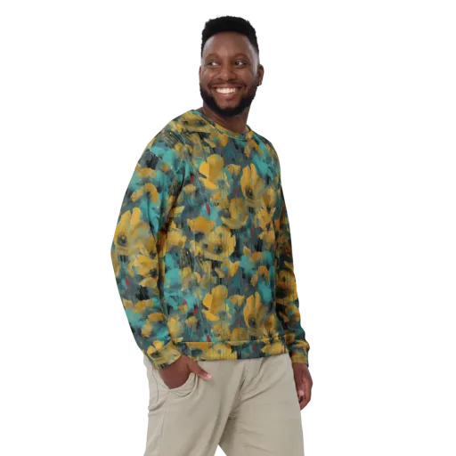 Turquoise Poppy Drift on a Sweatshirt