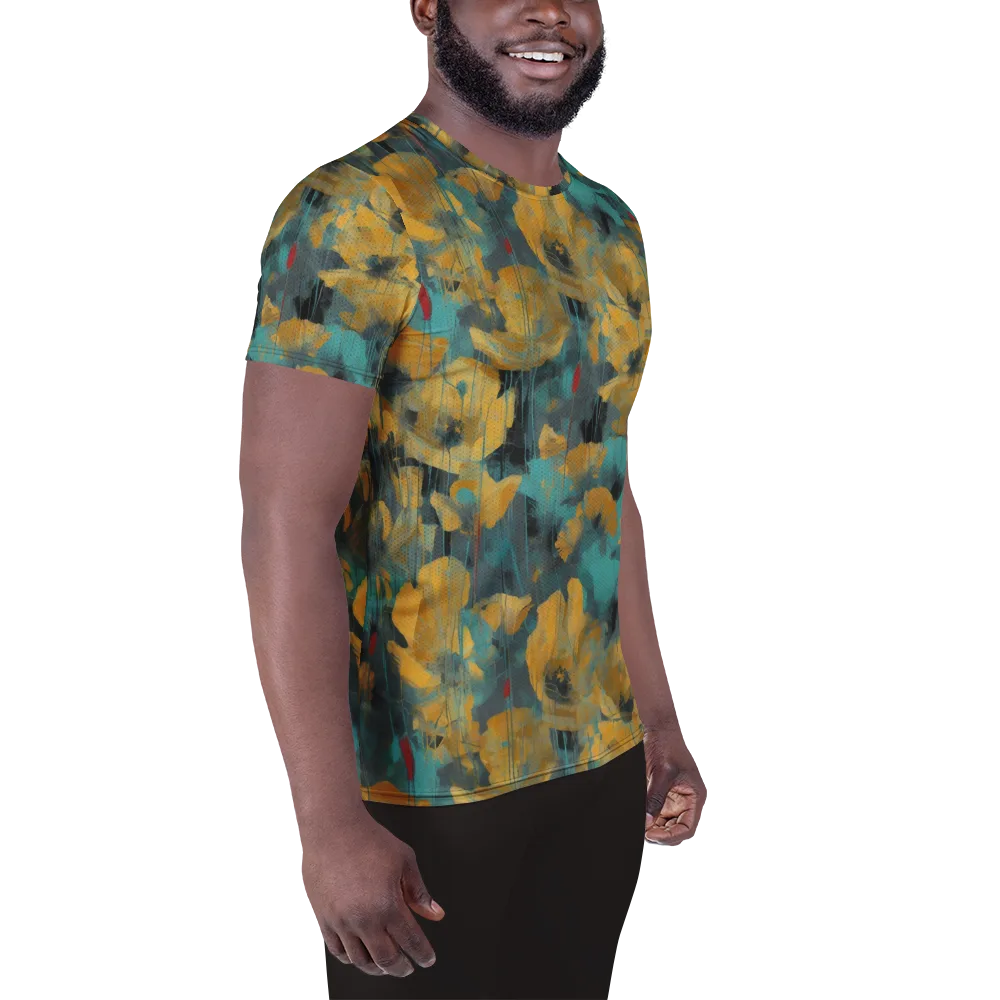 Turquoise Poppy Drift on Men's Athletic T-Shirt — Right