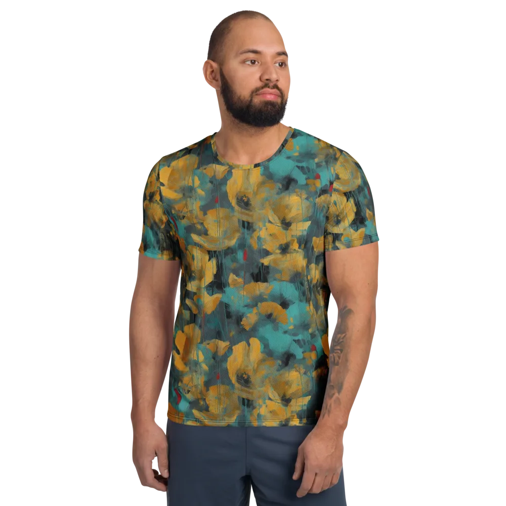 Turquoise Poppy Drift on Men's Athletic T-Shirt — Front