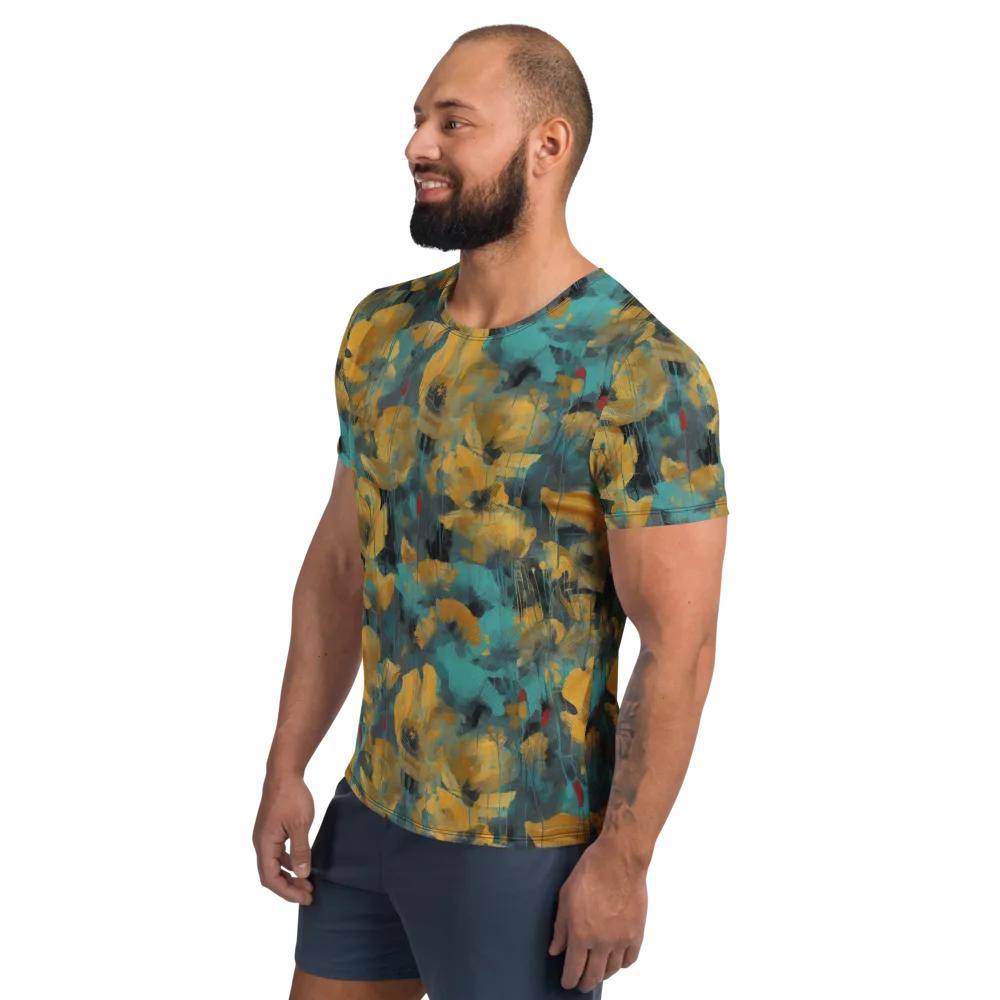 Turquoise Poppy Drift on Men's Athletic T-Shirt — Left