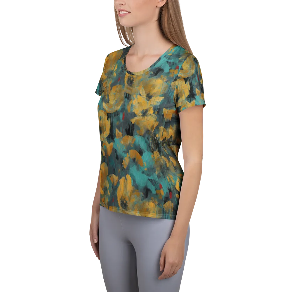 Turquoise Poppy Drift on Women's Athletic T-Shirt — Left