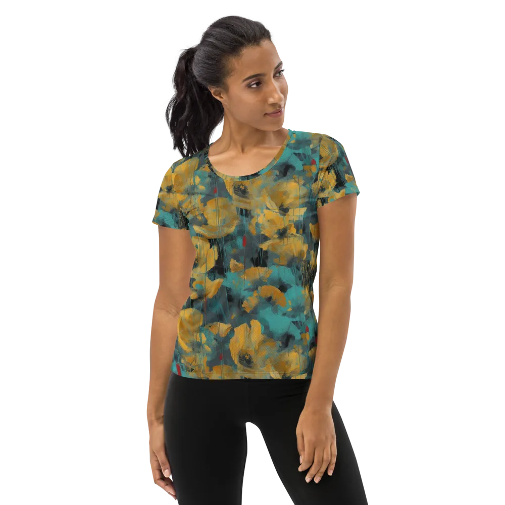 Turquoise Poppy Drift on Women's Athletic T-Shirt — Front