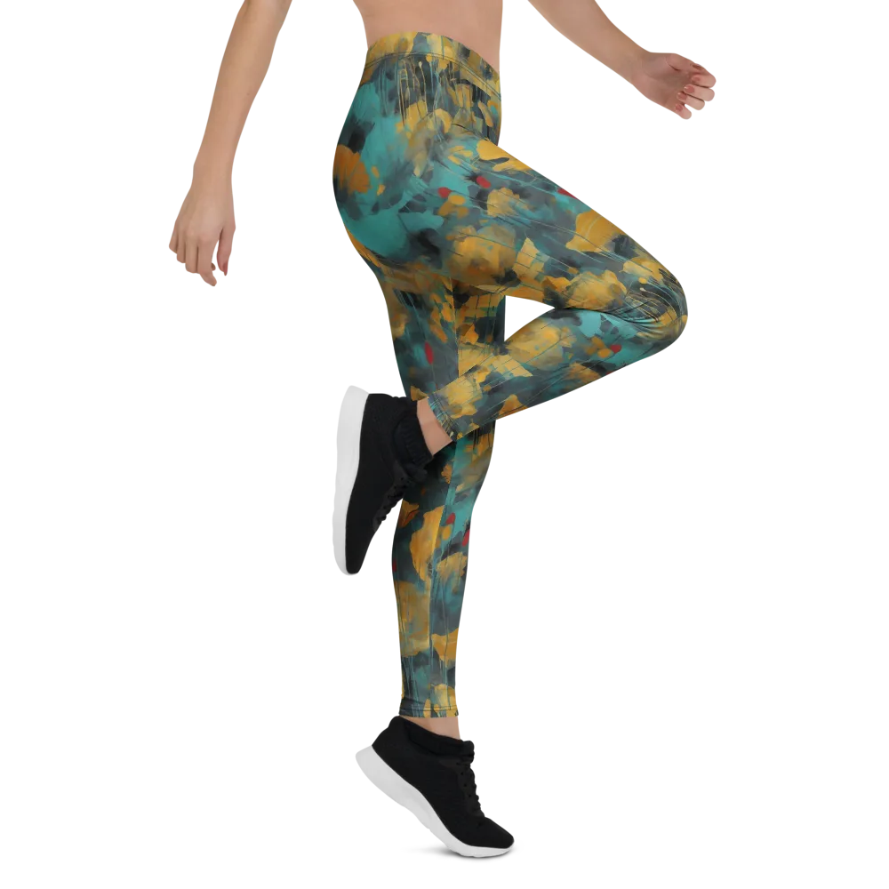 Turquoise Poppy Drift on Leggings — Right
