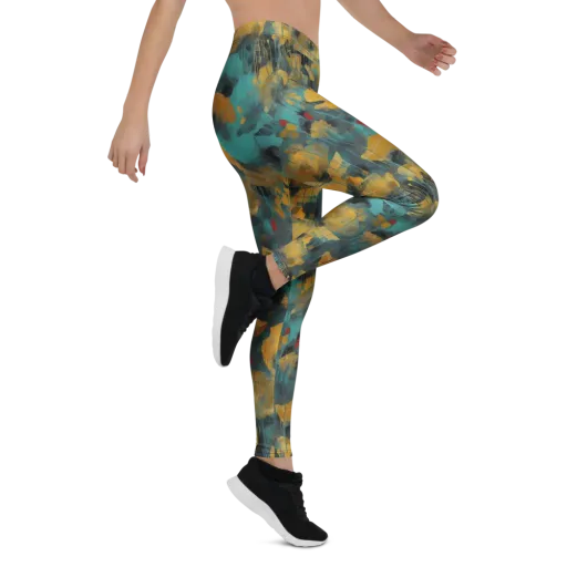 Turquoise Poppy Drift on a Leggings