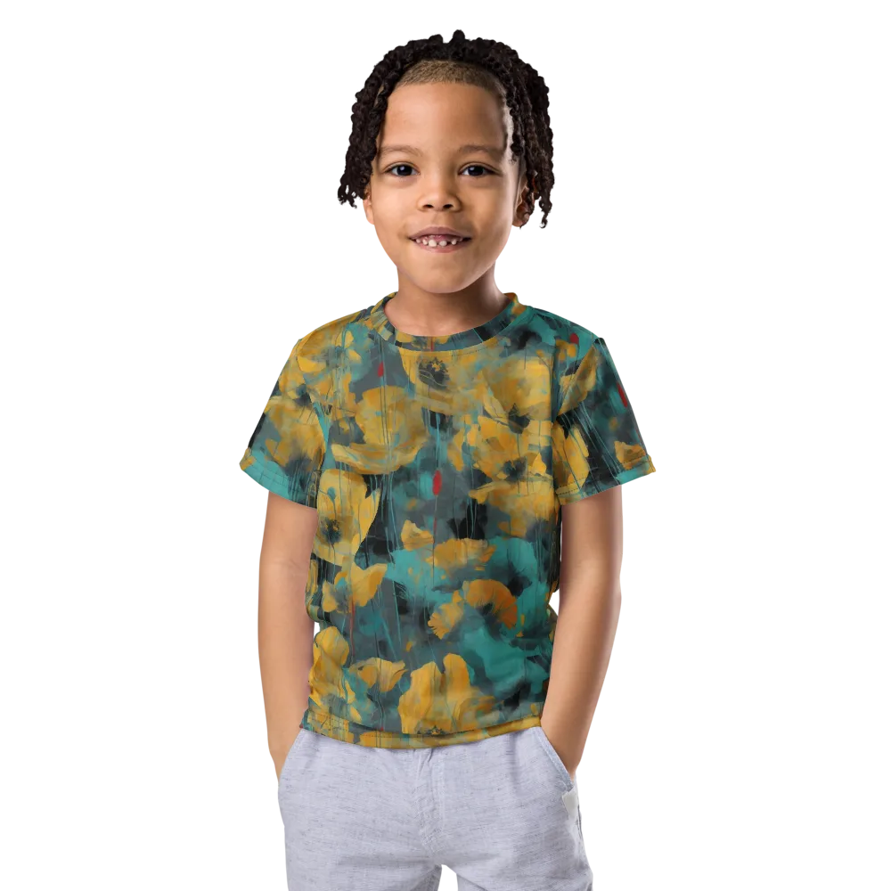 Turquoise Poppy Drift on Kids Crew Neck T-Shirt — Front