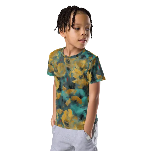 Turquoise Poppy Drift on a Kids Crew Neck T-Shirt