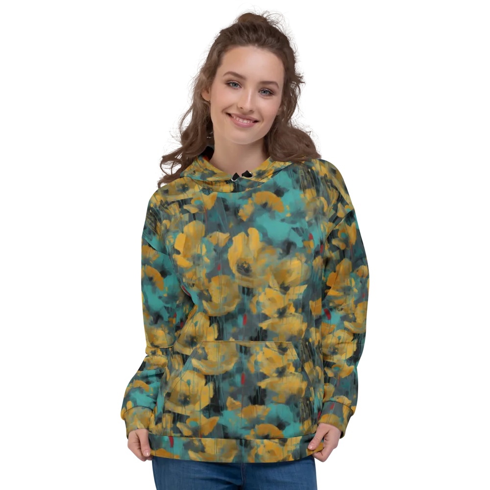 Turquoise Poppy Drift on Hoodie — Front
