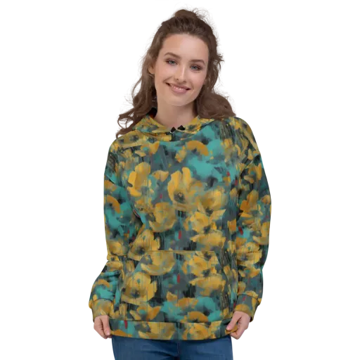 Turquoise Poppy Drift on a Hoodie