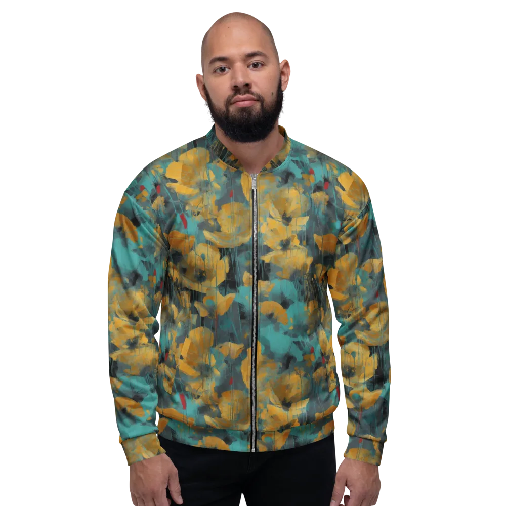 Turquoise Poppy Drift on Bomber Jacket — Front