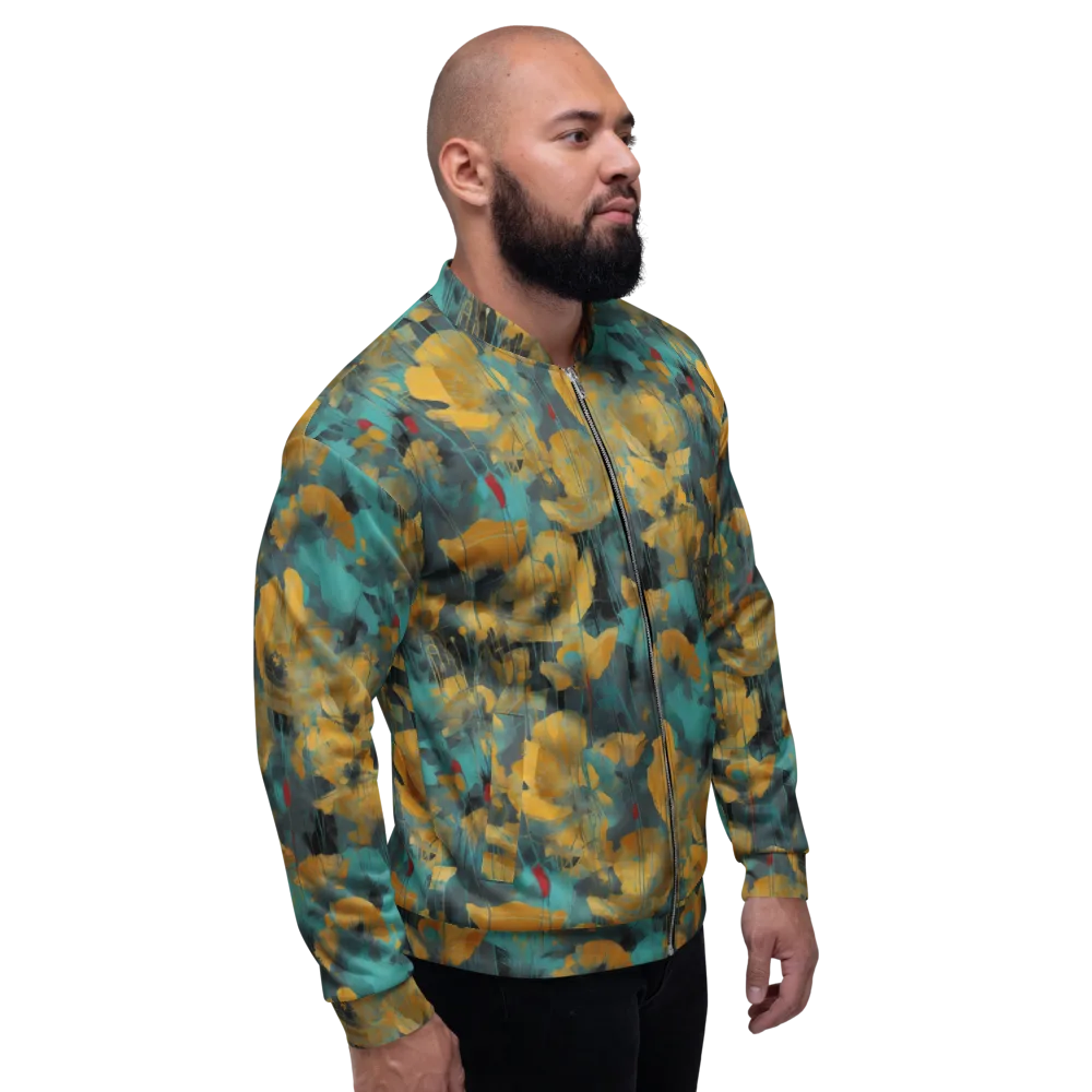 Turquoise Poppy Drift on Bomber Jacket — Right