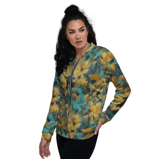 Turquoise Poppy Drift on a Bomber Jacket