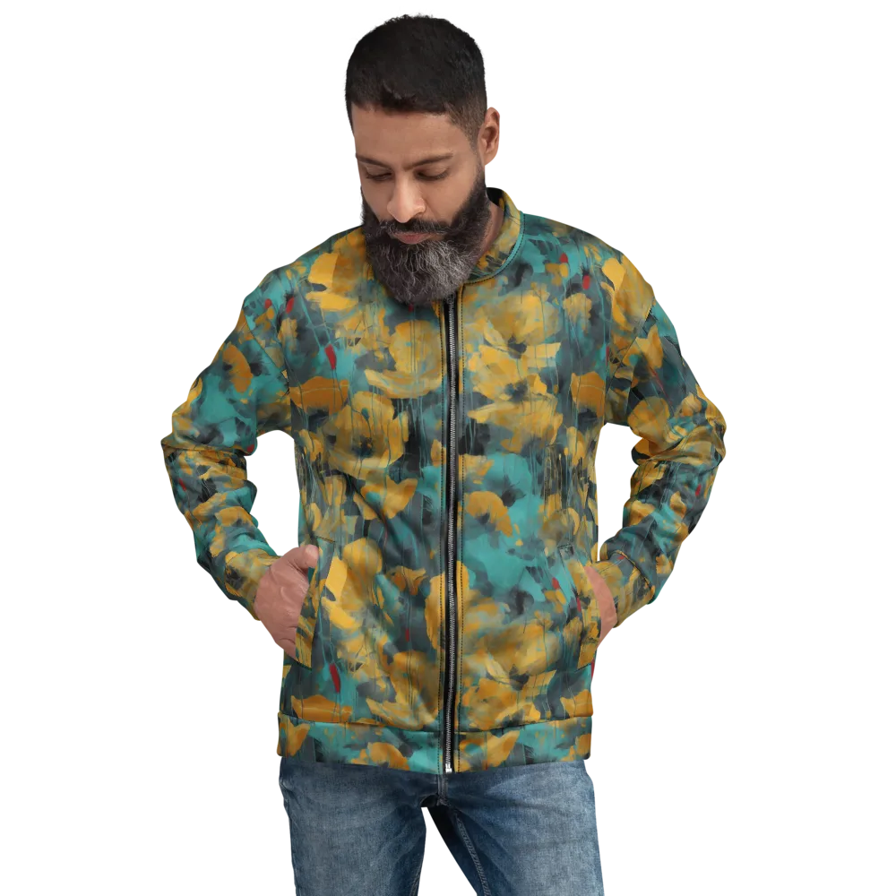 Turquoise Poppy Drift on Bomber Jacket — Front