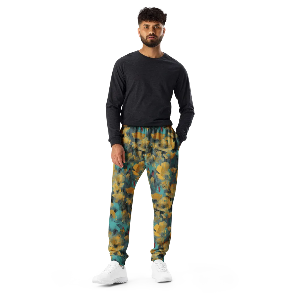 Turquoise Poppy Drift on Men's Joggers — Front