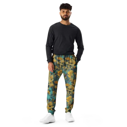 Turquoise Poppy Drift on a Men's Joggers