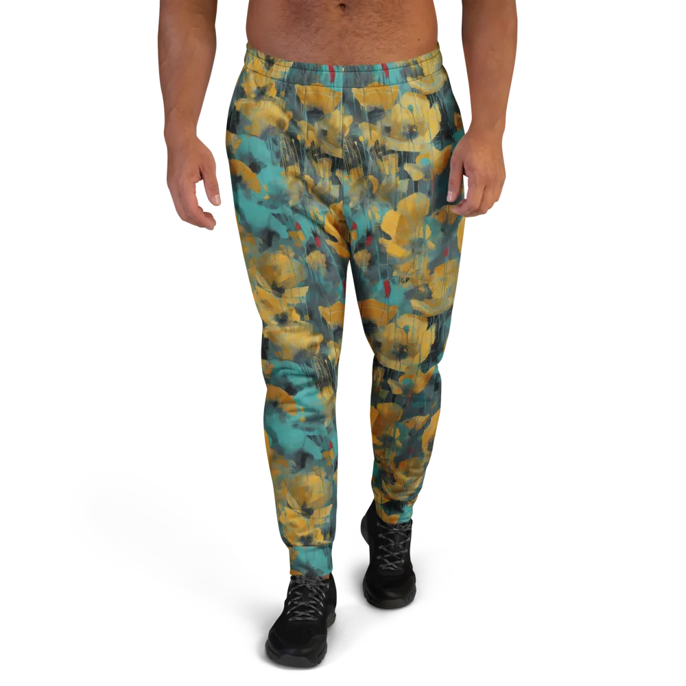 Turquoise Poppy Drift on Men's Joggers — Front