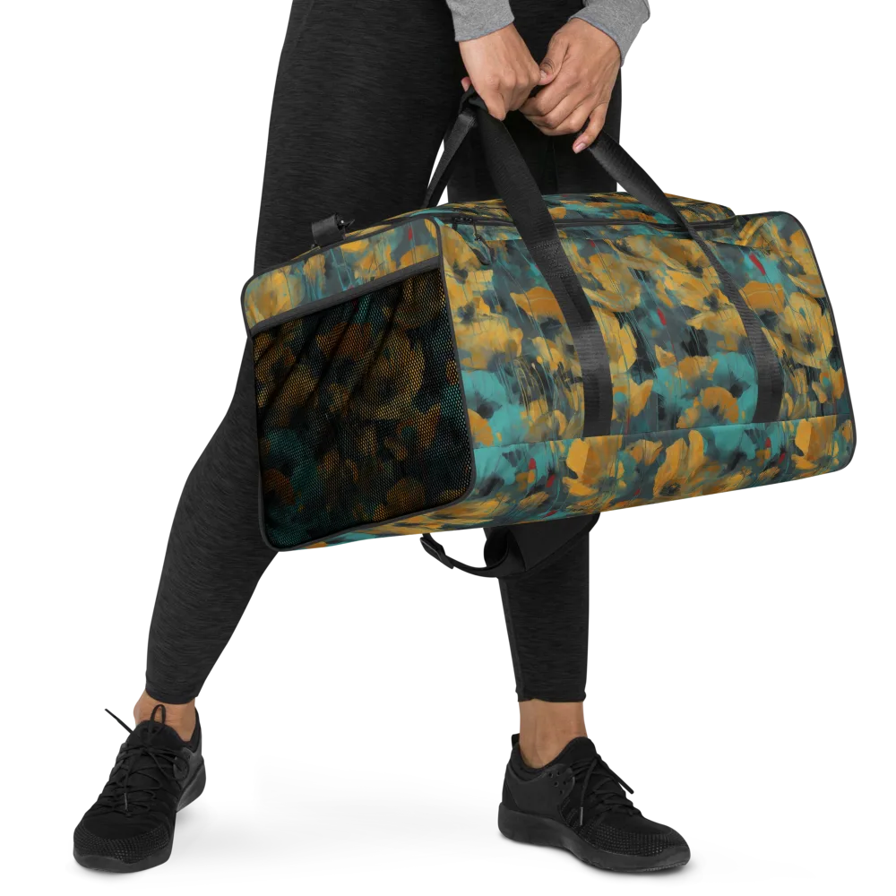 Turquoise Poppy Drift on Duffle Bag — Right Front