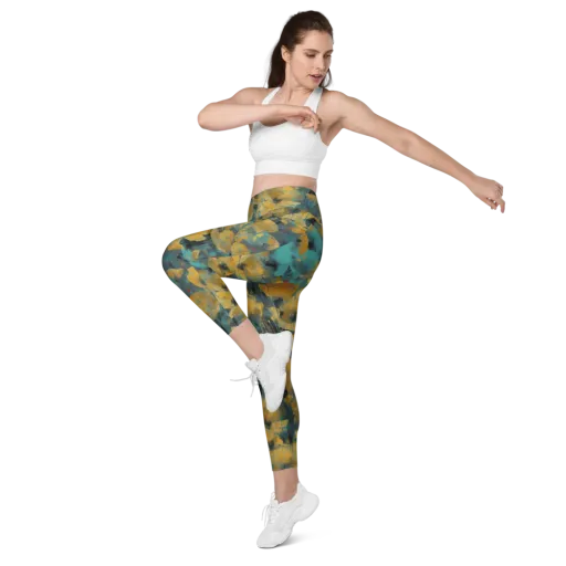 Turquoise Poppy Drift on a Leggings with Pockets