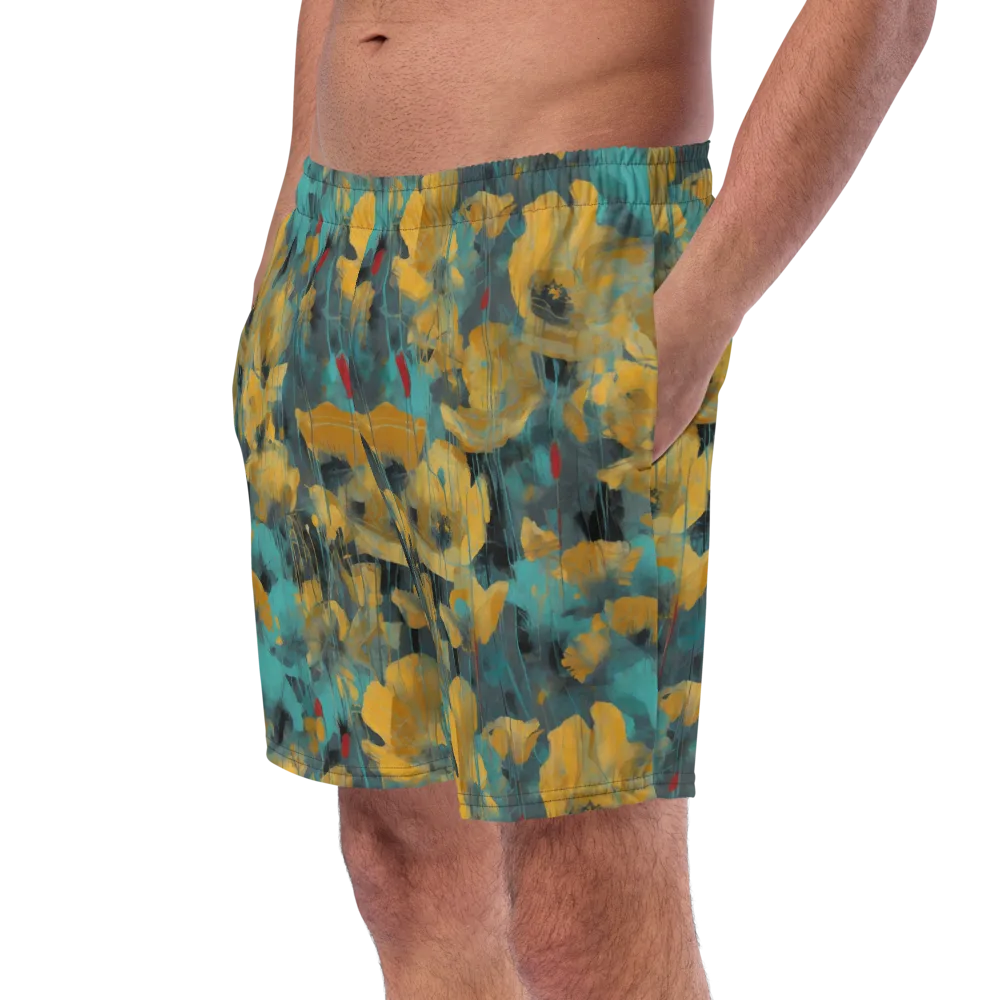 Turquoise Poppy Drift on Swim Trunks — Left Front