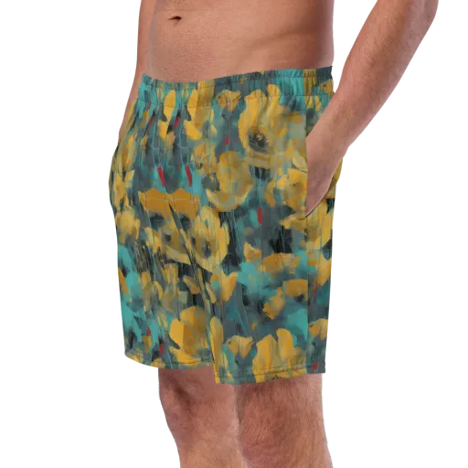 Turquoise Poppy Drift on a Swim Trunks