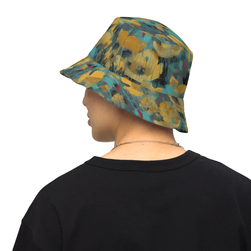 Turquoise Poppy Drift on Reversible Bucket Hat — Back Inside