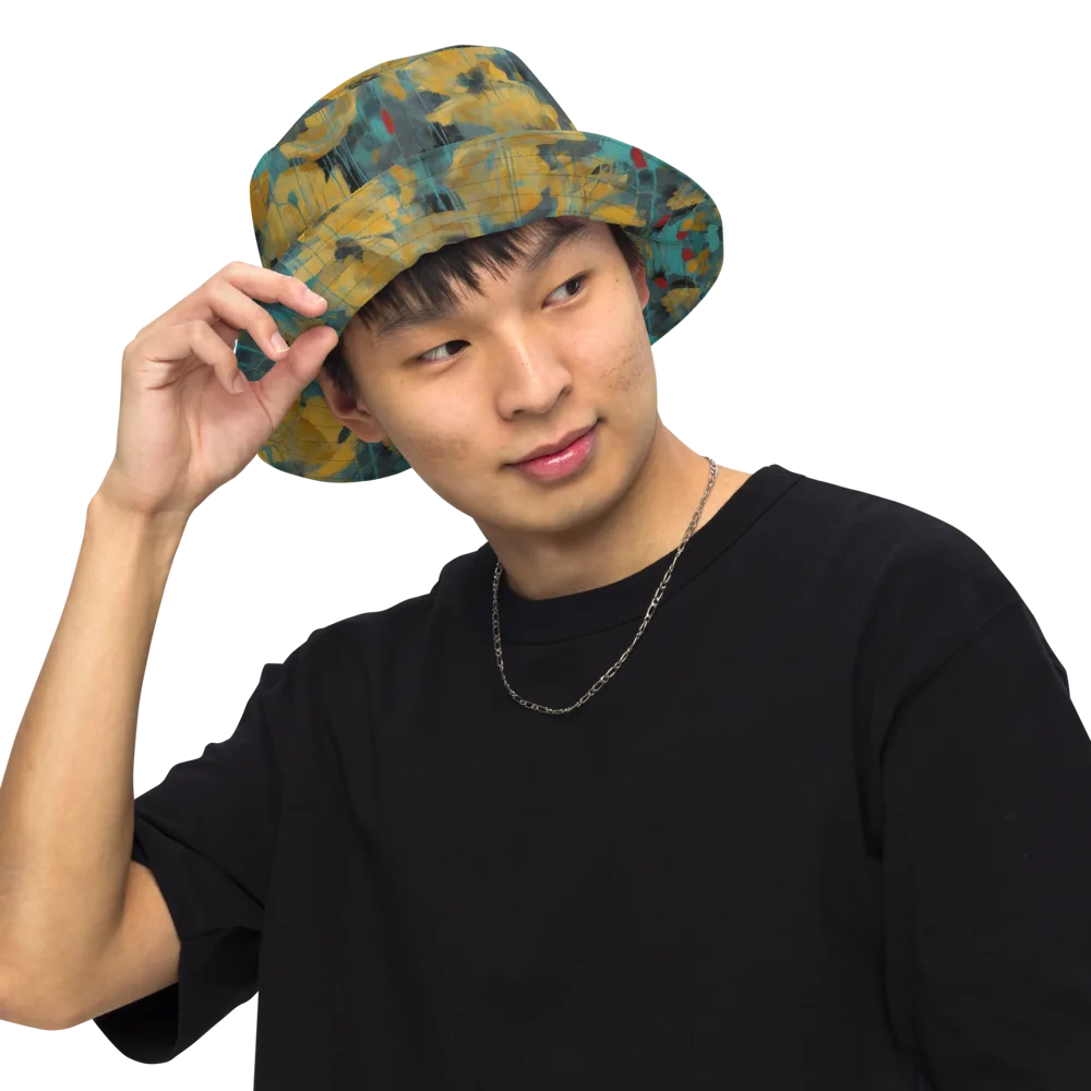 Turquoise Poppy Drift on Reversible Bucket Hat — Front Inside