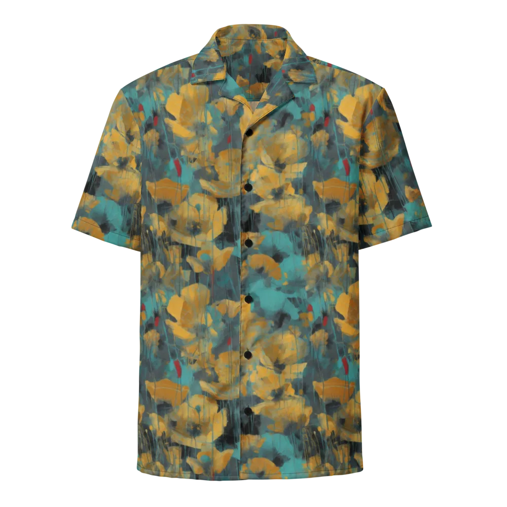 Turquoise Poppy Drift on Button Shirt — Front